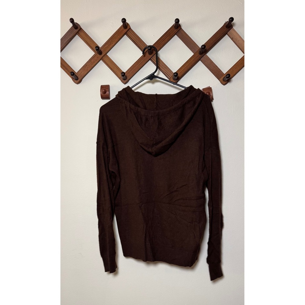 Cashmere Blend Hoodie Womens Medium Brown Knit Pullover Long Sleeve Sweater - Picture 2 of 3